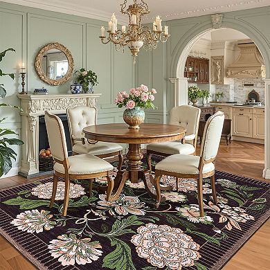 Garvee Modern Pastoral Machine Washable Area Rug Ultra Thin Non Slip for Living Room Bedroom