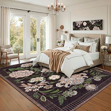 Garvee Modern Pastoral Machine Washable Area Rug Ultra Thin Non Slip for Living Room Bedroom