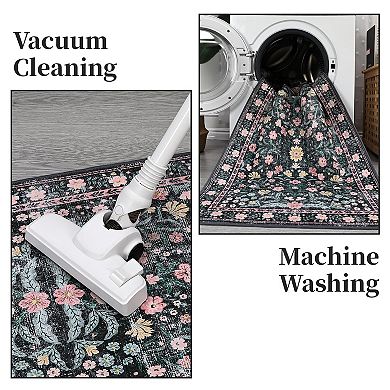 Retro Mottled Flowers Living Room Area Rug Boho Non-Shedding Easy Care Ideal Bedroom Carpet