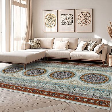 Garvee Traditional Geometric Area Rug Machine Washable Non Slip Rugs for Living Room Bedroom