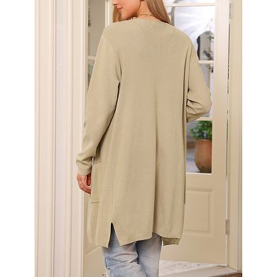 Sweater Cardigan for Women Fall Outerwear Open Front Long Sleeve Mid Long Knit Coatigan Jacket