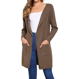 Sweater Cardigan for Women Fall Outerwear Open Front Long Sleeve Mid Long Knit Coatigan Jacket