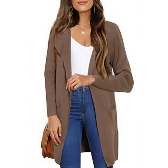 Sweater Cardigan for Women Fall Outerwear Open Front Long Sleeve Mid Long Knit Coatigan Jacket