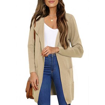 Sweater Cardigan for Women Fall Outerwear Open Front Long Sleeve Mid Long Knit Coatigan Jacket