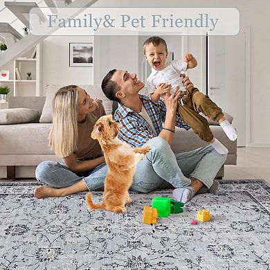 Vintage Living Room Non Slip Area Rug Traditional Indoor Bedroom Floral Accent Throw Carpet