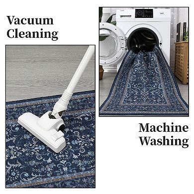 Boho Vintage Floral Rug Stain Resistant Low Pile Non Slip Soft Thin Carpet