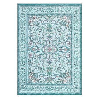 Boho Vintage Floral Rug Stain Resistant Low Pile Non Slip Soft Thin Carpet