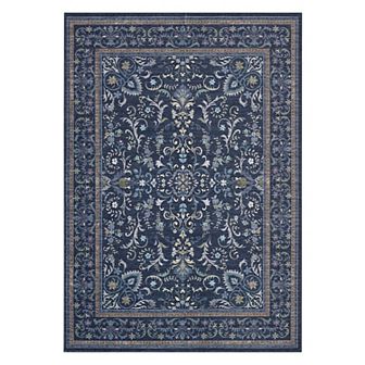 Boho Vintage Floral Rug Stain Resistant Low Pile Non Slip Soft Thin Carpet