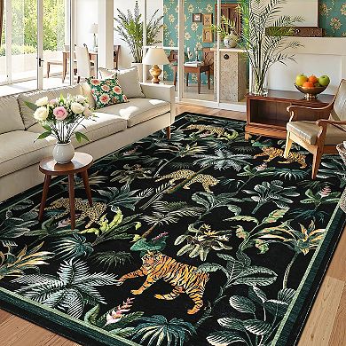 Garvee Wild Jungle Tigers & Leopards Area Rug Ultra Thin Machine Washable for Living Room Bedroom