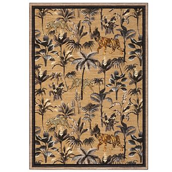 Garvee Wild Jungle Tigers & Leopards Area Rug Ultra Thin Machine Washable for Living Room Bedroom