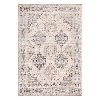 Living Room Vintage Rug Irregular Medallion Area Rug Ultra-Thin Non Slip Floral Print Indoor Mat