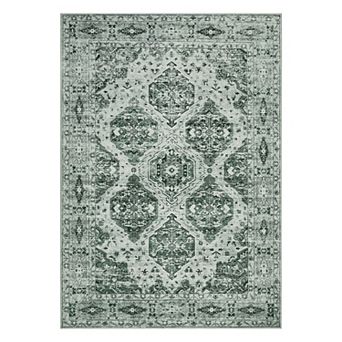 Living Room Vintage Rug Irregular Medallion Area Rug Ultra-Thin Non Slip Floral Print Indoor Mat