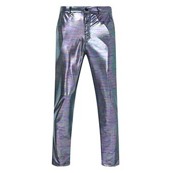 Mens Metallic Pants Shiny Sequins Straight Leg Trousers Disco Nightclub Party Dance 70s