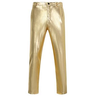 Mens Metallic Pants Shiny Sequins Straight Leg Trousers Disco Nightclub Party Dance 70s