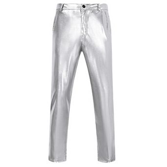 Mens Metallic Pants Shiny Sequins Straight Leg Trousers Disco Nightclub Party Dance 70s