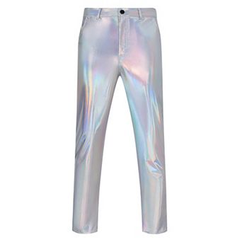 Mens Metallic Pants Shiny Sequins Straight Leg Trousers Disco Nightclub Party Dance 70s