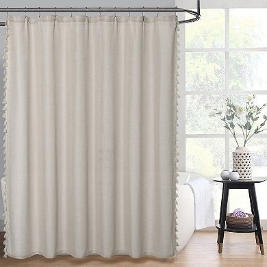 Garvee Boho Tassel Linen Blend Shower CurtainDurable Buttonhole Design, 72"x72"
