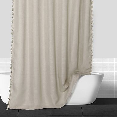 Garvee Boho Tassel Linen Blend Shower CurtainDurable Buttonhole Design, 72"x72"