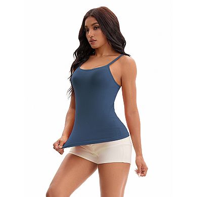 Women's Spaghetti Straps Camisoles with Built-In Bras Basic Breathable Sleeveless Undershirts Tops