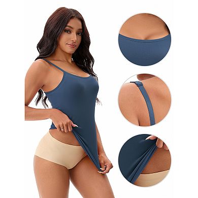 Women's Spaghetti Straps Camisoles with Built-In Bras Basic Breathable Sleeveless Undershirts Tops