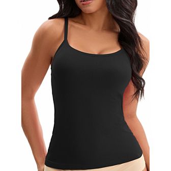 Women's Spaghetti Straps Camisoles with Built-In Bras Basic Breathable Sleeveless Undershirts Tops