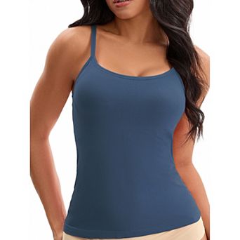 Women's Spaghetti Straps Camisoles with Built-In Bras Basic Breathable Sleeveless Undershirts Tops
