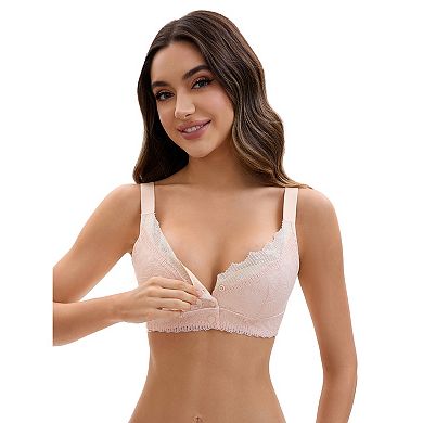 Front Closure for Women's Lace Full Coverage V Neck Wirefree Adjustable Straps Soft Bras