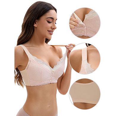 Front Closure for Women's Lace Full Coverage V Neck Wirefree Adjustable Straps Soft Bras