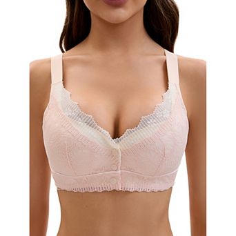 Front Closure for Women's Lace Full Coverage V Neck Wirefree Adjustable Straps Soft Bras