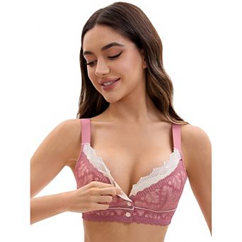 Front Closure for Women's Lace Full Coverage V Neck Wirefree Adjustable Straps Soft Bras