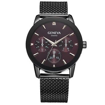 Geneva Men's Diamond Dial Mesh Watch
