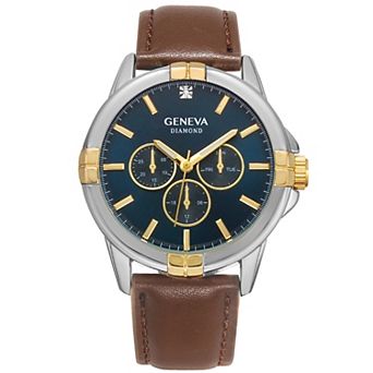 Geneva Men's Diamond Dial Leather Strap Watch