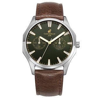 Caribbean Joe Men's Green Dial Brown Strap Watch