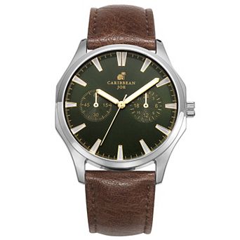 Caribbean Joe Men's Green Dial Brown Strap Watch