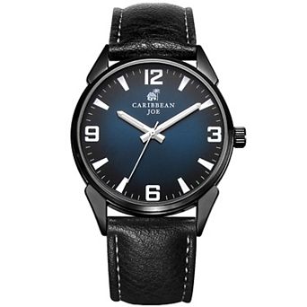 Caribbean Joe Men's Gunmetal Tone Blue Dial Black Strap Watch