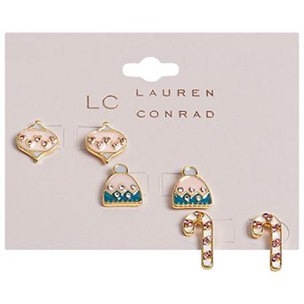 LC Lauren Conrad 3-Pair Gold-Tone Christmas Icons Post Earring Set