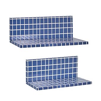 American Art Décor 2 pc Blue Retro Wavey Tile Floating Wall Shelves Set