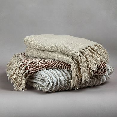 Indigo Road by Egypt Sherrod Damara Slub Stripe Tasseled Cotton Blend Throw Blanket