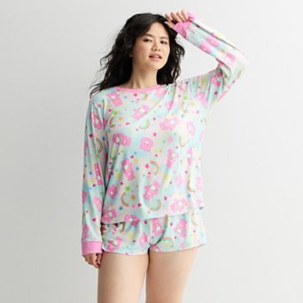 Juniors' Plus Size Share Bear Tie-Dye Pajama Top and Pajama Bottom Set