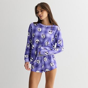 Juniors' Disney's The Nightmare Before Christmas Jack Skellington Purple Plaid Pajama Top & Pajama Shorts Set