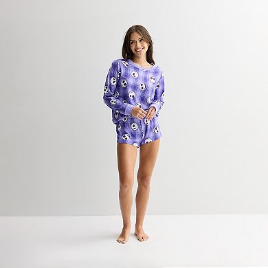 Juniors' Disney's The Nightmare Before Christmas Jack Skellington Purple Plaid Pajama Top & Pajama Shorts Set