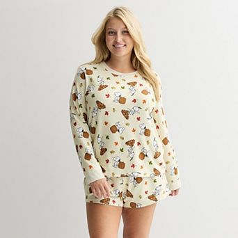 Juniors' Plus Size Snoopy Harvest Pajama Top and Pajama Bottom Set