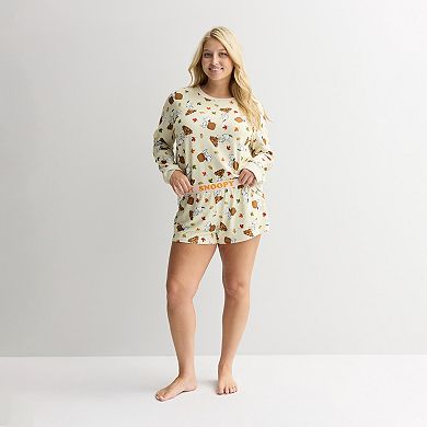 Juniors' Plus Size Snoopy Harvest Pajama Top and Pajama Bottom Set
