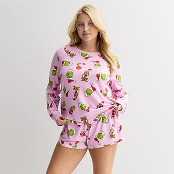Juniors' Plus Size Grinch & Max Elements Pajama Top and Pajama Bottom Set