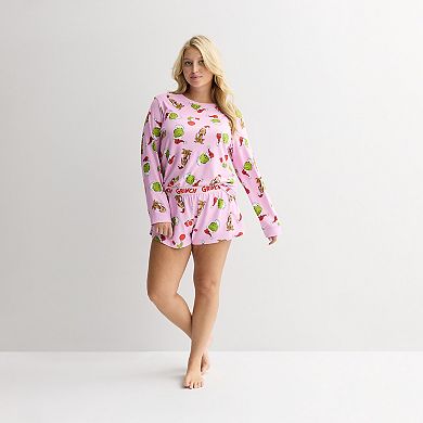 Juniors' Plus Size Grinch & Max Elements Pajama Top and Pajama Bottom Set