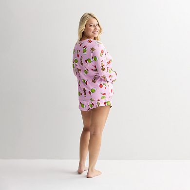 Juniors' Plus Size Grinch & Max Elements Pajama Top and Pajama Bottom Set