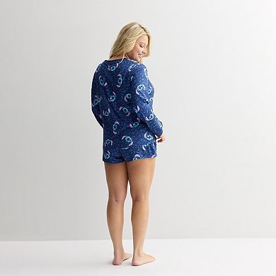 Juniors' Plus Size Stich Doodles Pajama Top and Pajama Bottom Set