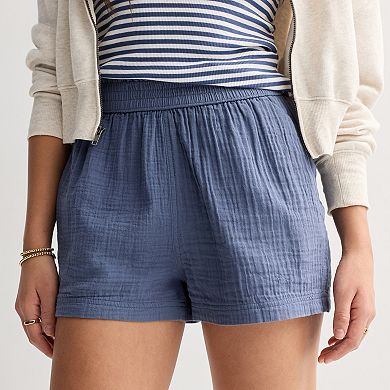 Juniors SO® High Rise Smocked Double Gauze Shorts