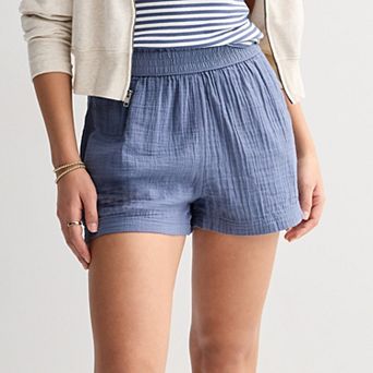 Juniors SO® High Rise Smocked Double Gauze Shorts