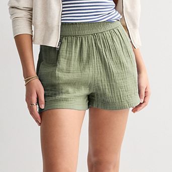 Juniors SO® High Rise Smocked Double Gauze Shorts